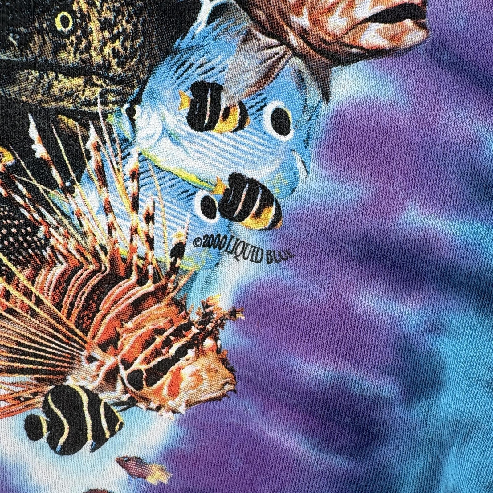 Vintage Liquid Blue Shirt Mens XL Blue Dolphin Sea Life Tie Dye Graphic 2000 gallery