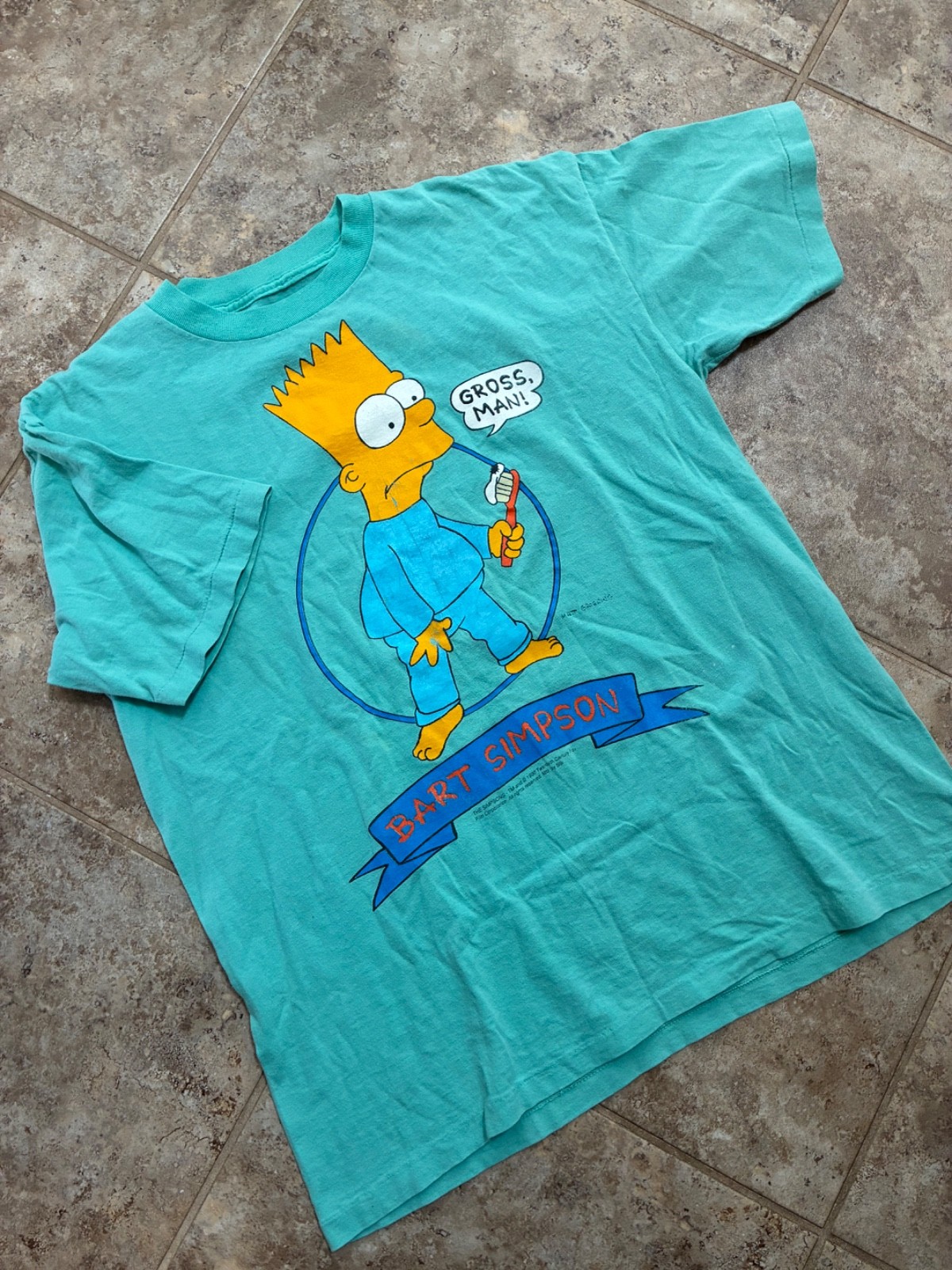 VTG Bart Simpson T Shirt 1990 Original L RARE Light Blue Single Stitch GROSS MAN gallery