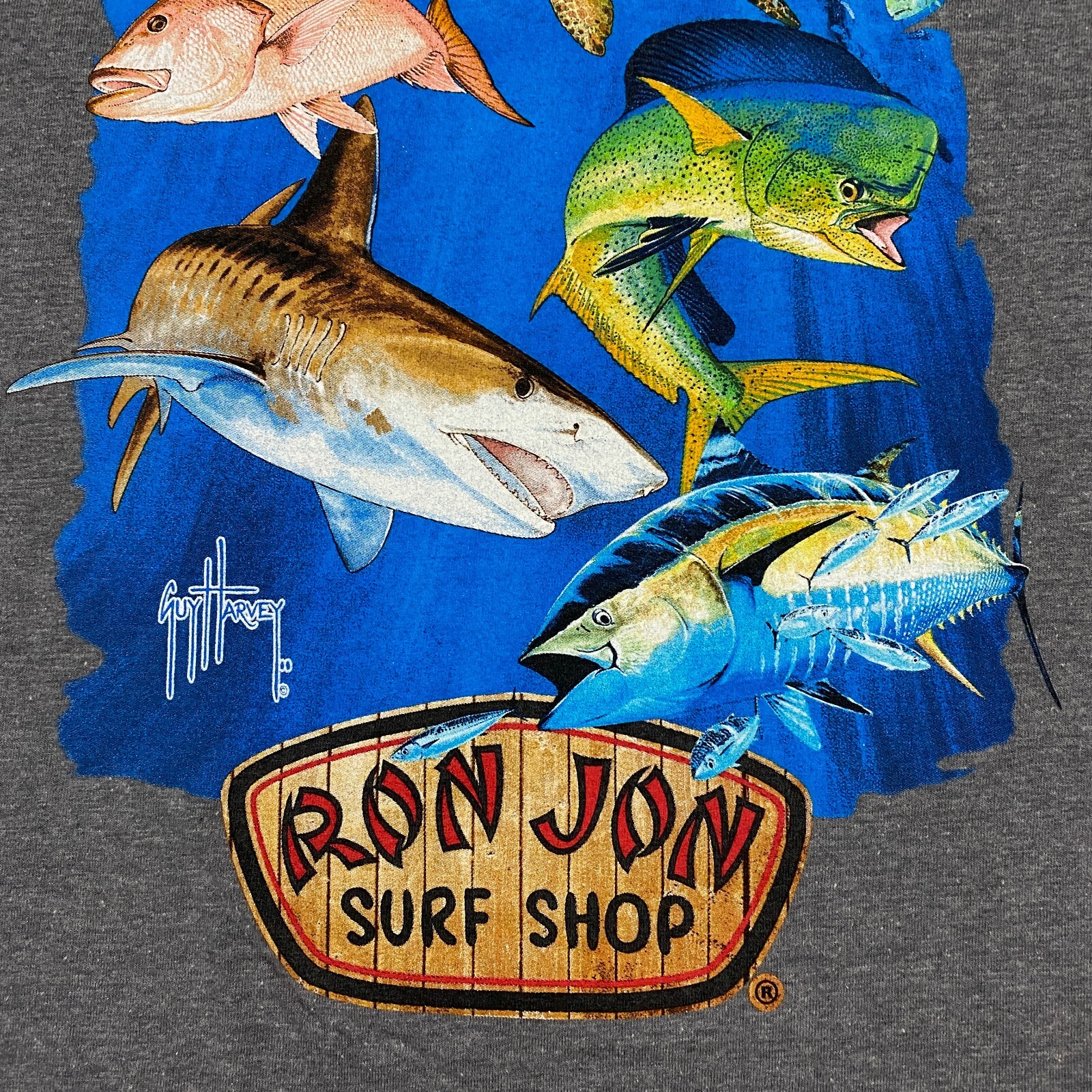 Guy Harvey Ron Jon Surf Shop Pocket Shirt Mens Small Gray Turtle Dolphin Shark gallery