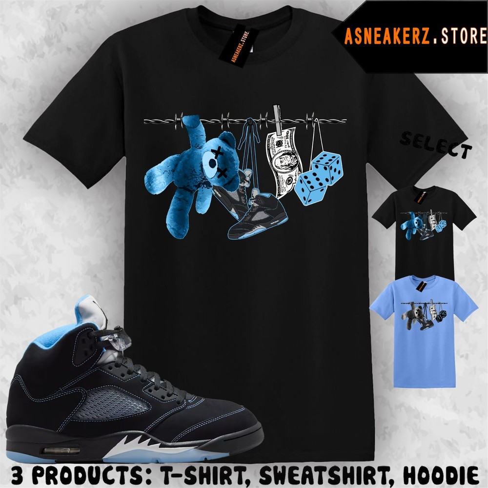 Tee Shirt Matching AJ 5 Black UNC Blue 2026 To Match Sneaker Clothesline T-Shirt