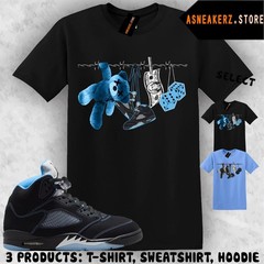 Tee Shirt Matching AJ 5 Black UNC Blue 2026 To Match Sneaker Clothesline T-Shirt