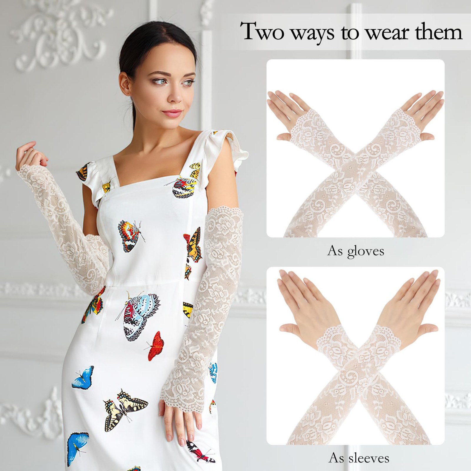 AEYURUID White Long Fingerless Lace Gloves,Lace Gloves Women Tea Party, Brida... gallery