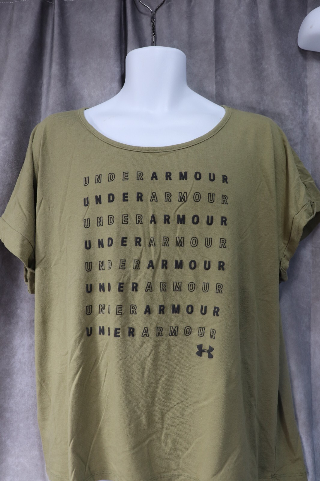 Under Armour Heat Gear Adult Army Green T-Shirt Logo Spell Out Size XXL gallery
