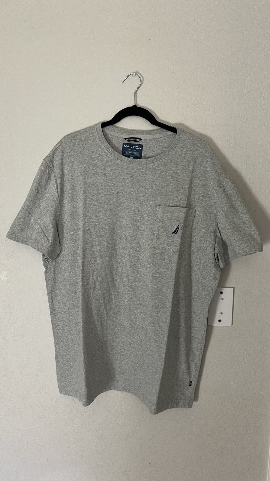 Nautica Deck T-Shirt Mens XXL Heather Gray Active Stretch Pocket Crewneck Tee