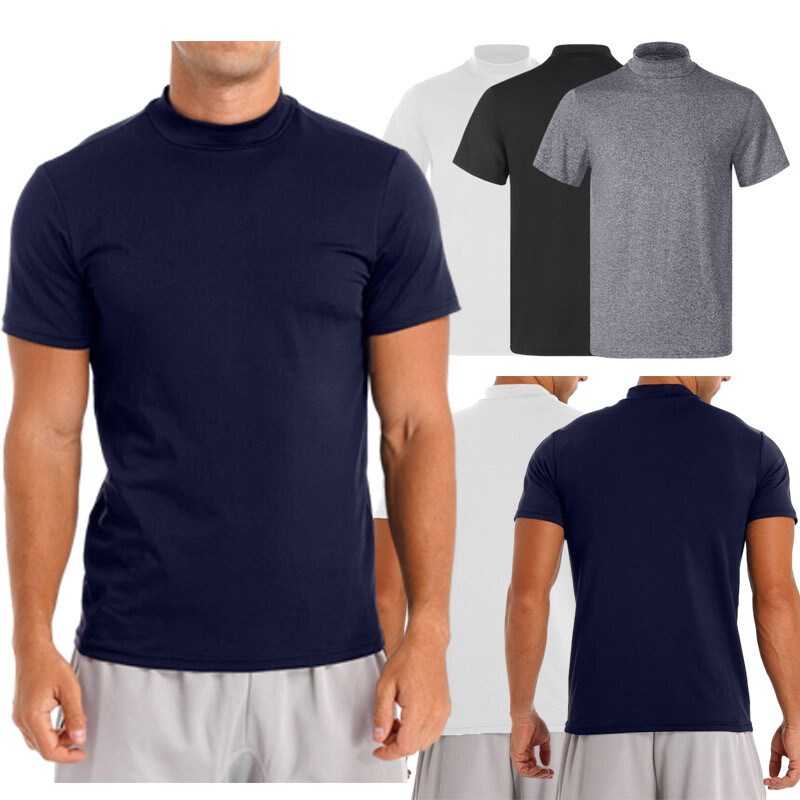 Freebily US Men Mock Neck T-shirt Short Sleeve Undershirt Casual Solid Color Top gallery