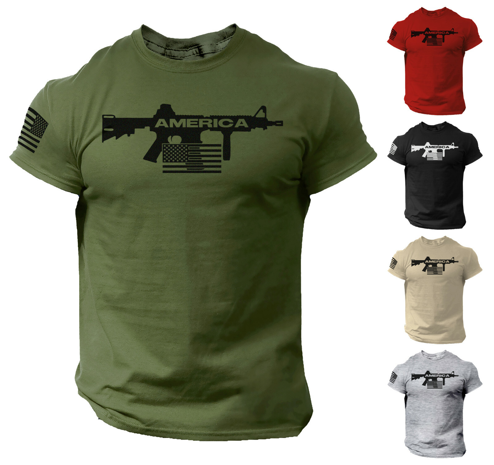 Men America Gun T Shirt US Flag 2nd Amendment Military Veteran T-Shirt gallery