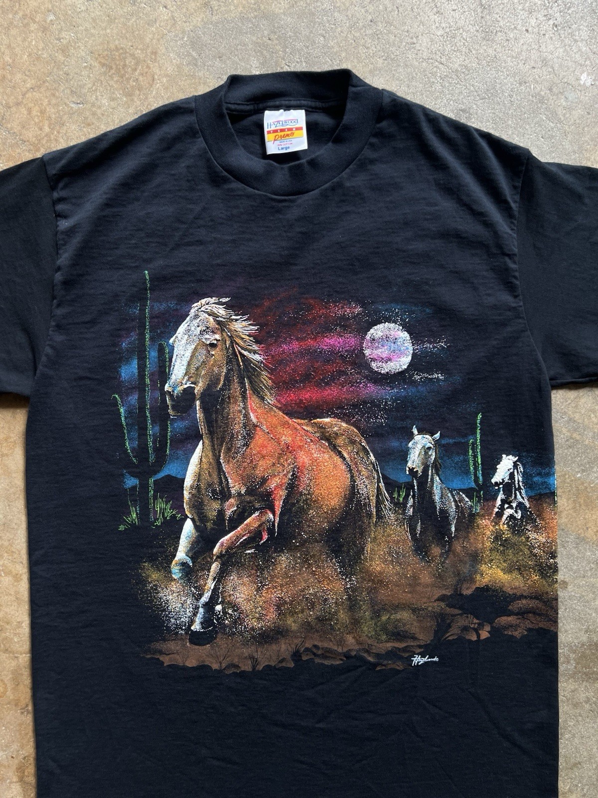 Vintage 90s Hazelwood Horse Wraparound Nature T Shirt X Adult XL Colorful Art gallery