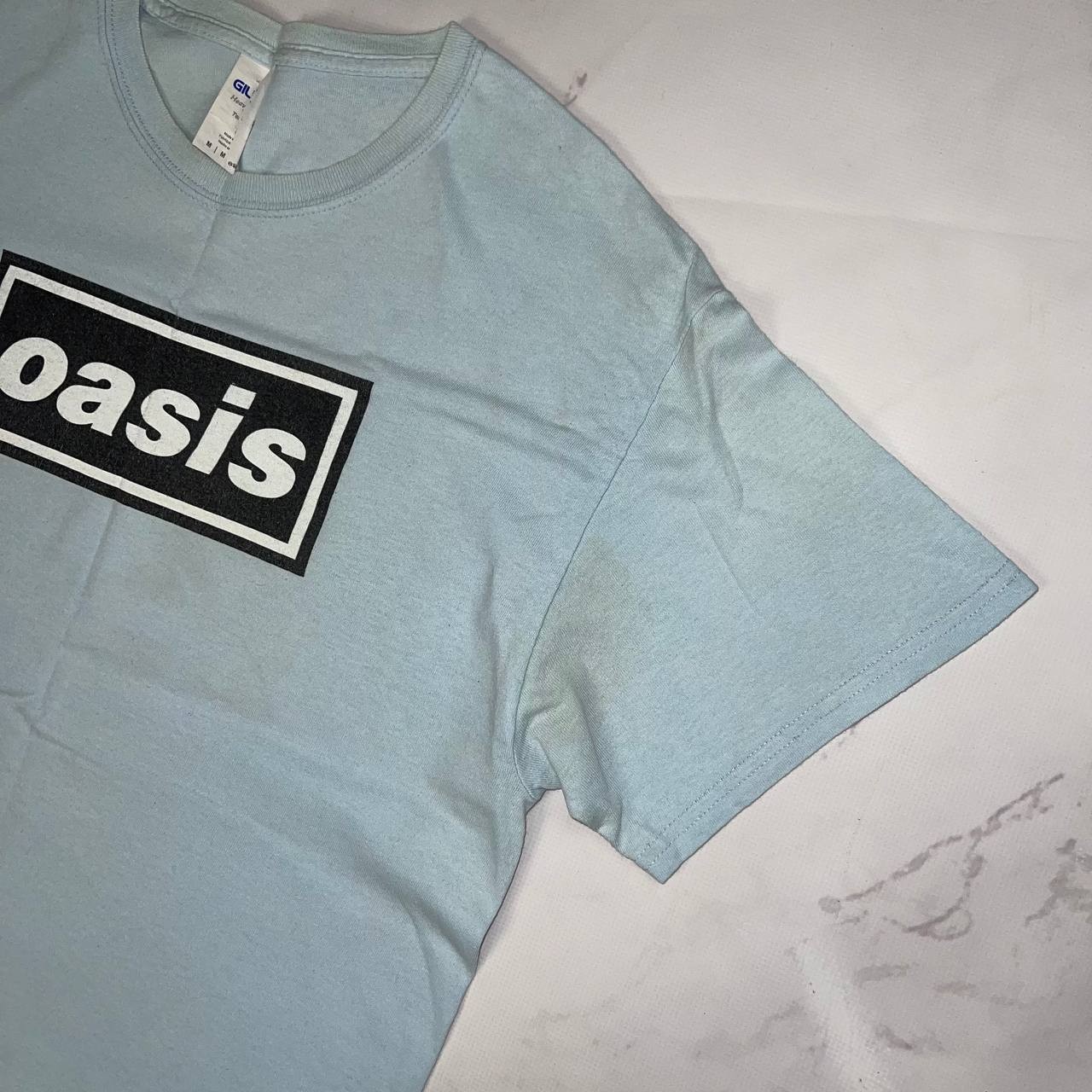 Vintage T-shirt Oasis Classic Band Logo Blue Size M Y2K Casual tee gallery