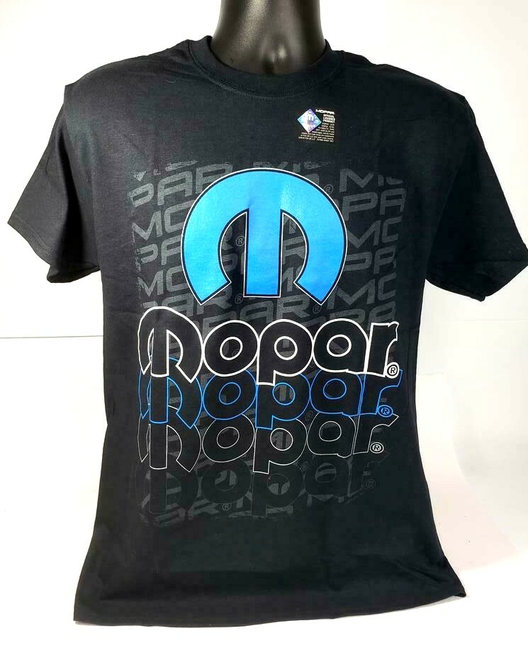 Black T-Shirt w/ Blue Mopar "M" Emblem & Three Color MOPAR Script gallery