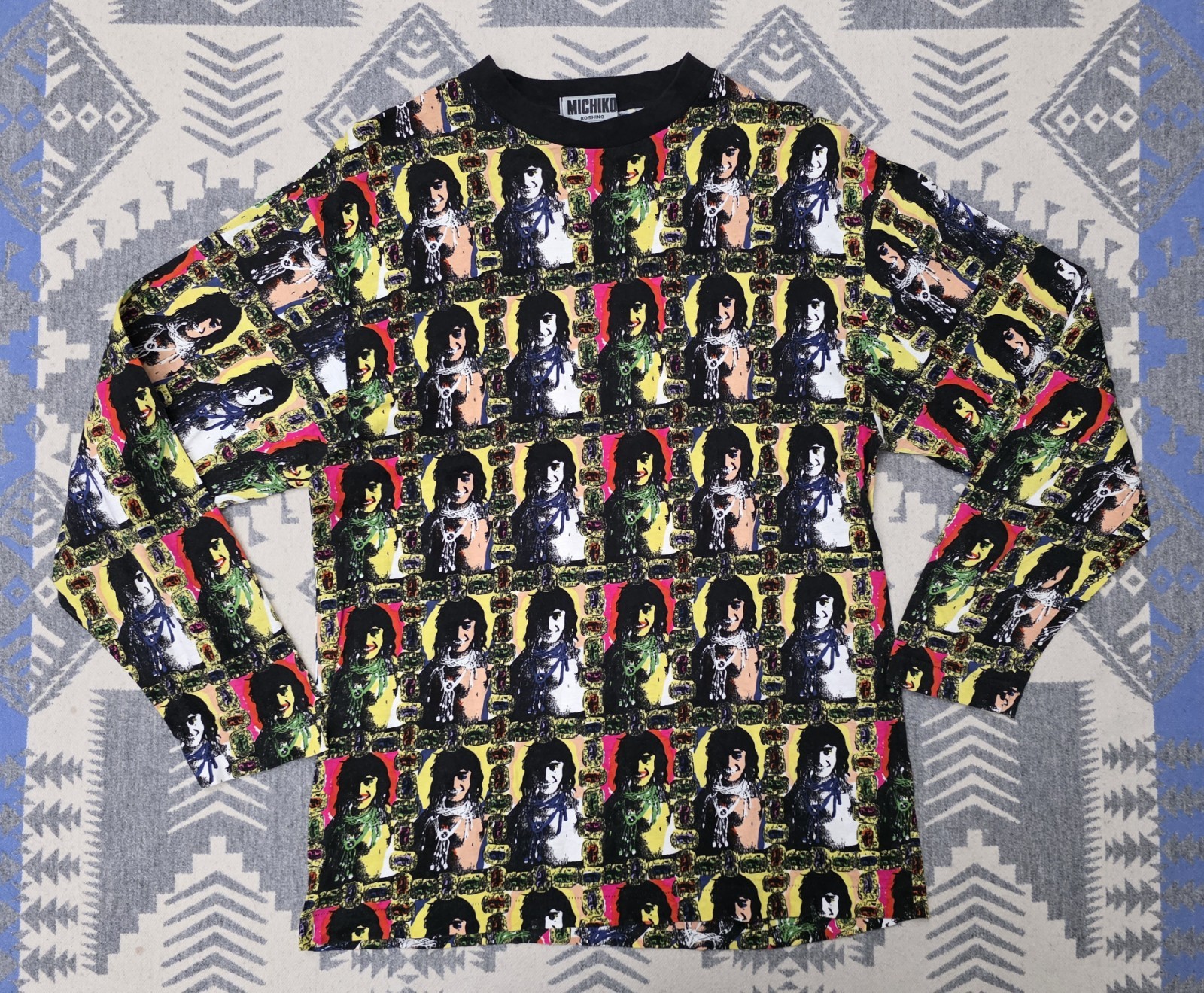 Vintage Michiko Koshino Pop Art Portrait All Over Print Long Sleeve Shirt Mens M gallery