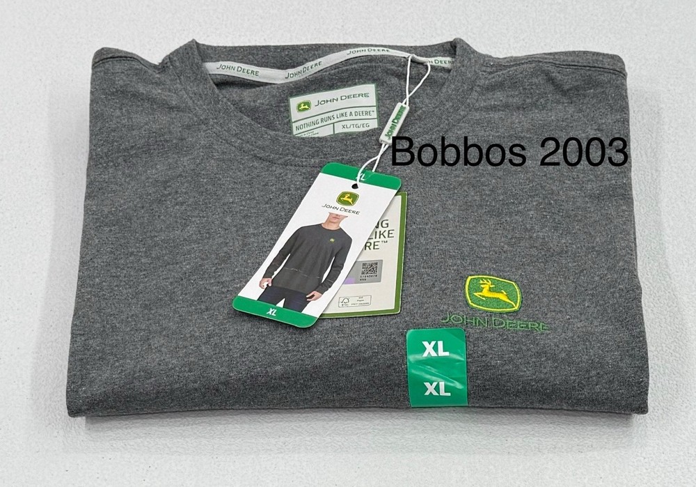 John Deere Men’s Long Sleeve Cotton Logo T-Shirt, Gray, Size XL