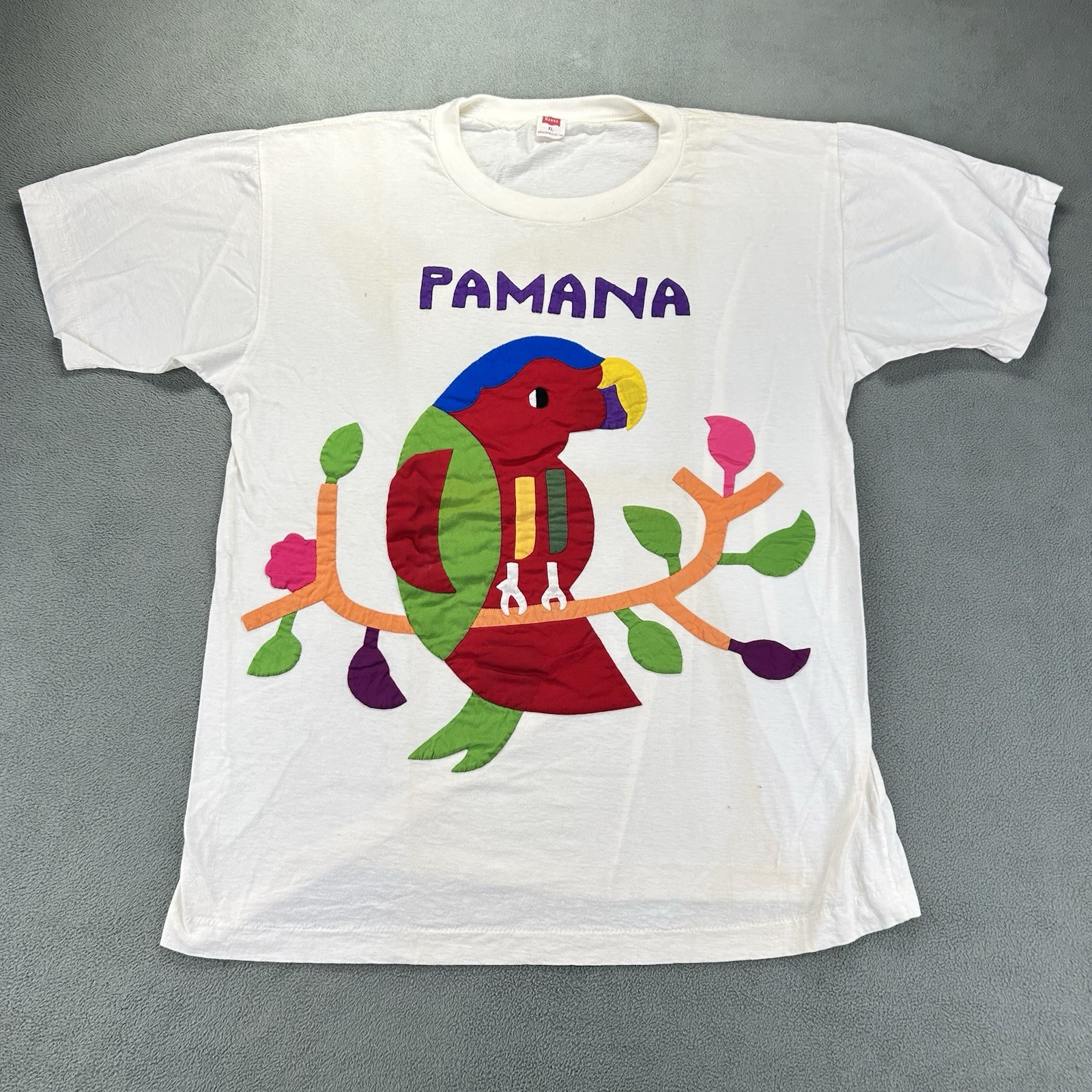 Vintage 1960’s Hanes T Shirt XL Pamana Island Parrot Embroidered Quilted Bird gallery
