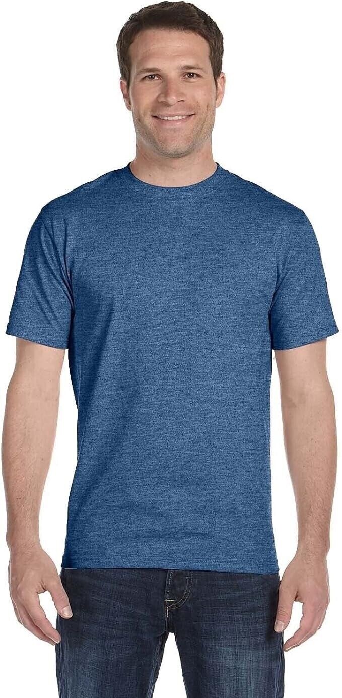 Mens Hanes Beefy-T 5180 Heather Blue Cotton Short Sleeve T-Shirt Size Large NWT