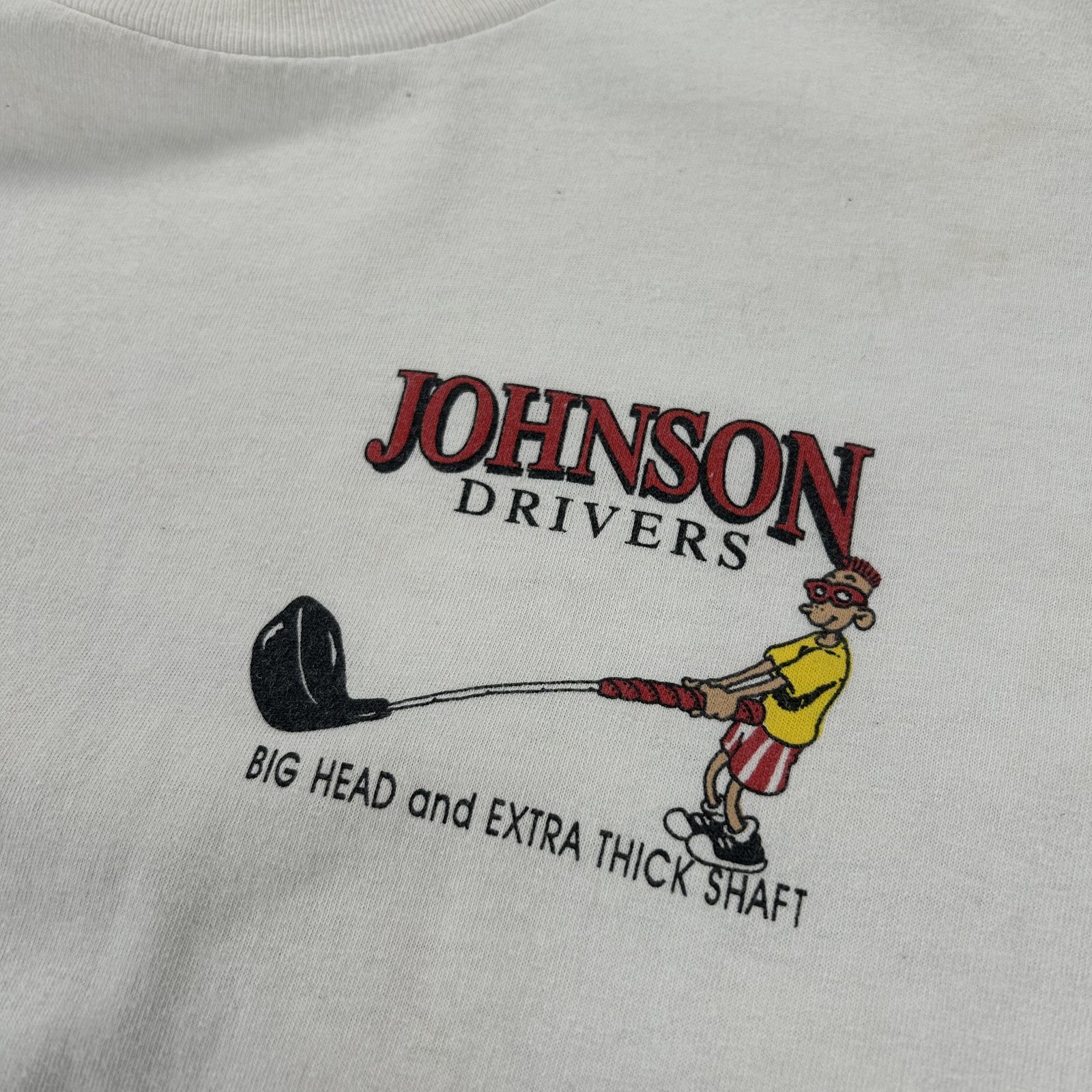 Vintage Big Johnson Drivers Funny Golf Shirt Mens Large White Humor Cartoon 90s gallery
