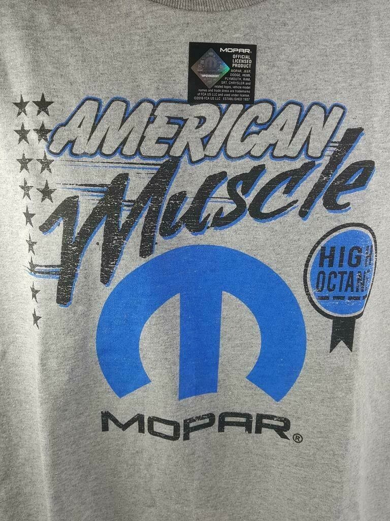 Gray T-Shirt - Mopar High Octane American Muscle w/ Blue M Logo / Emblem gallery