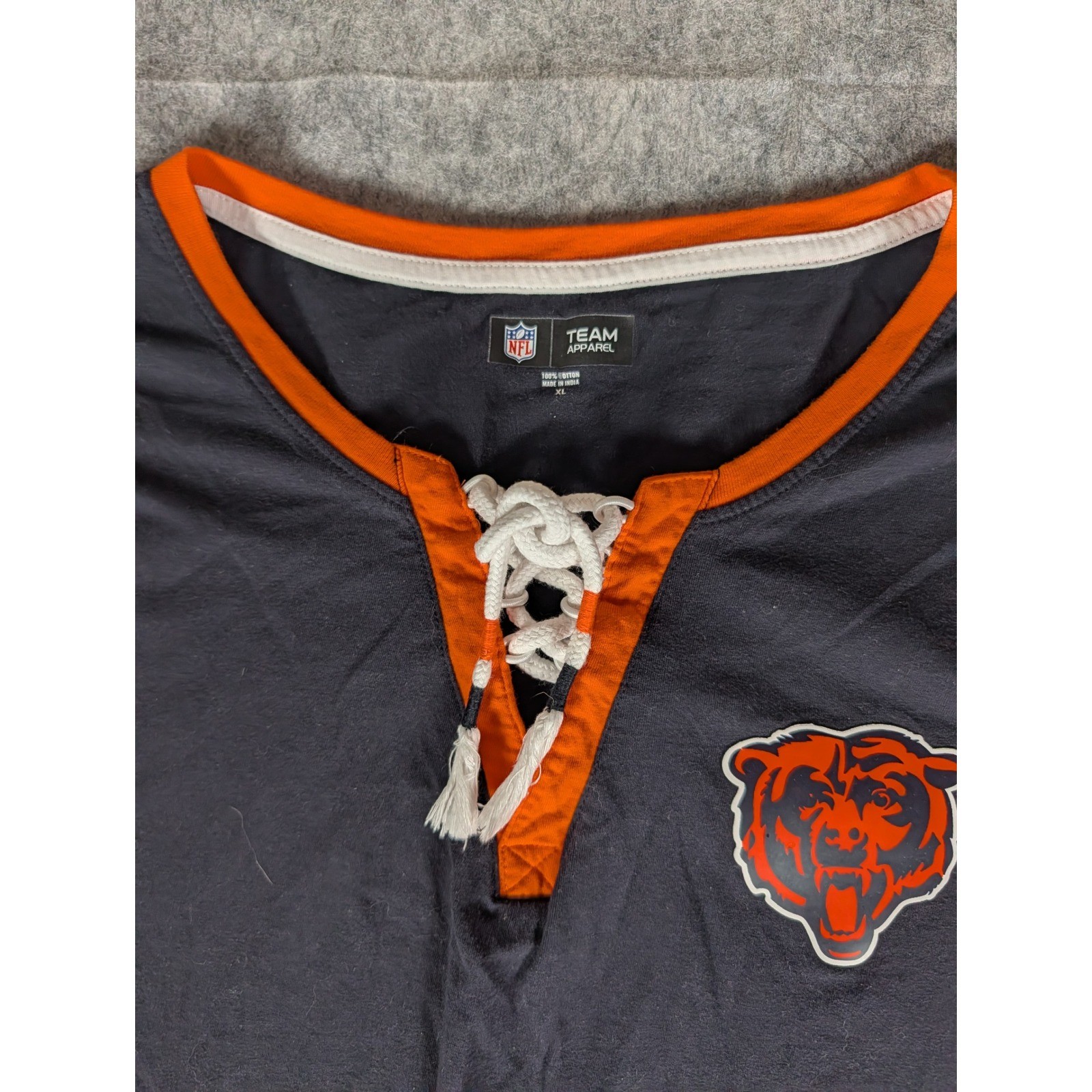 NFL Team Apparel Chicago Bears Lace Up Long Sleeve Shirt Navy Blue Orange XL gallery