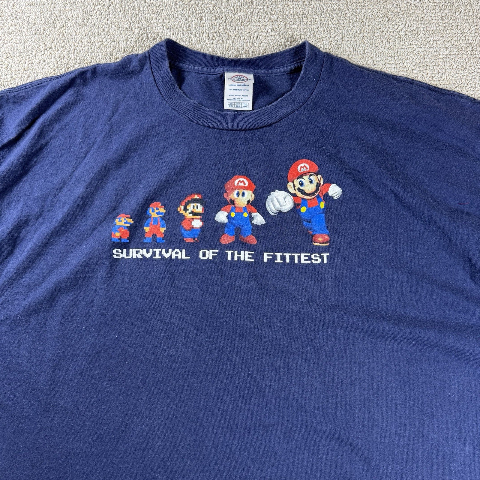 Vintage Super Mario Bros Survival Of The Fittest T-Shirt Blue Men’s Size XXL gallery
