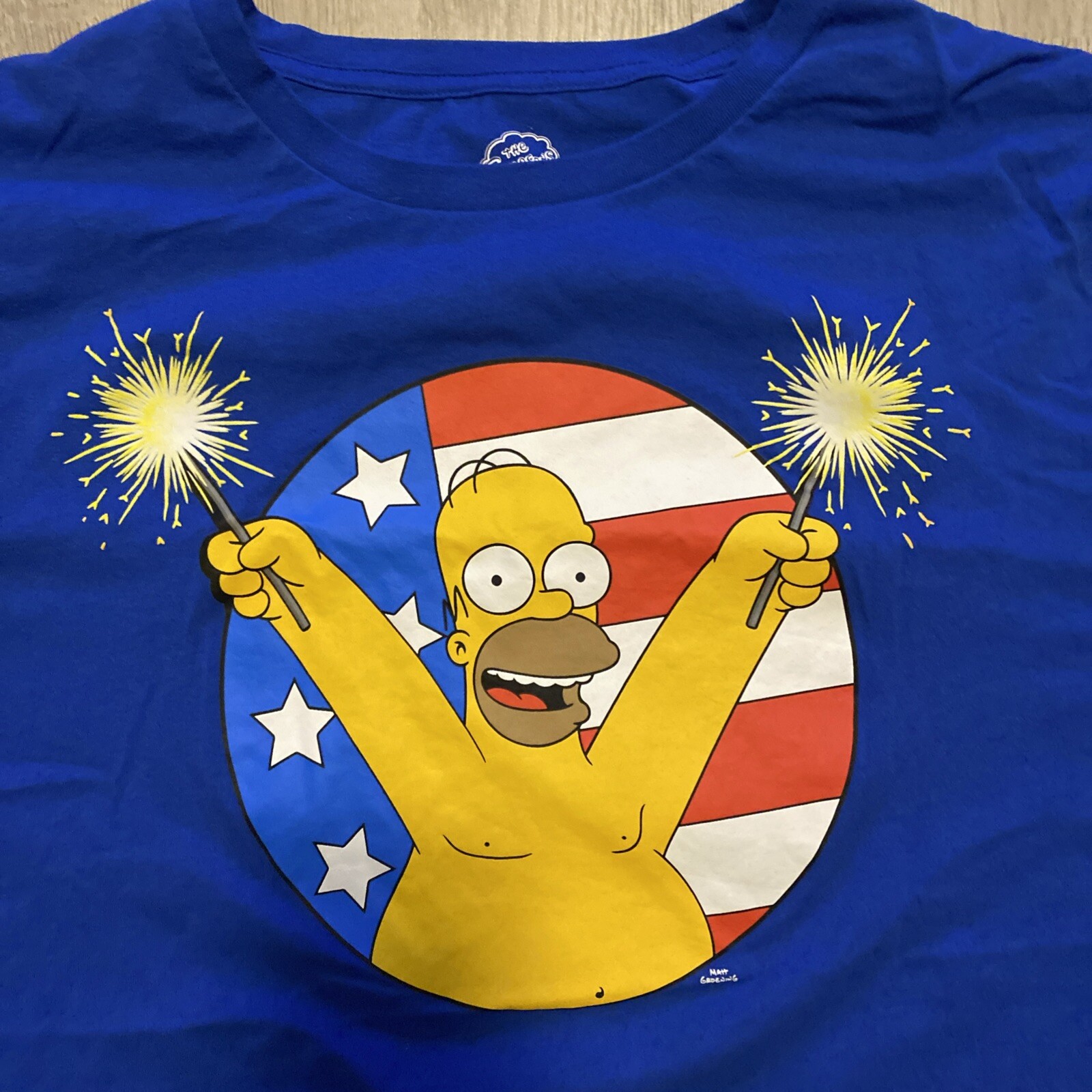 The Simpsons Homer T-Shirt 3XL Blue USA Patriotic Fireworks Stars and Stripes