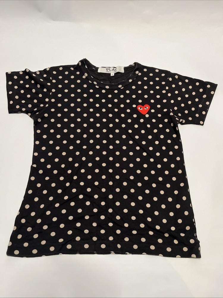 Comme Des Garcons PLAY Men’s Small Navy Polka Dot Heart Logo T-Shirt Japan