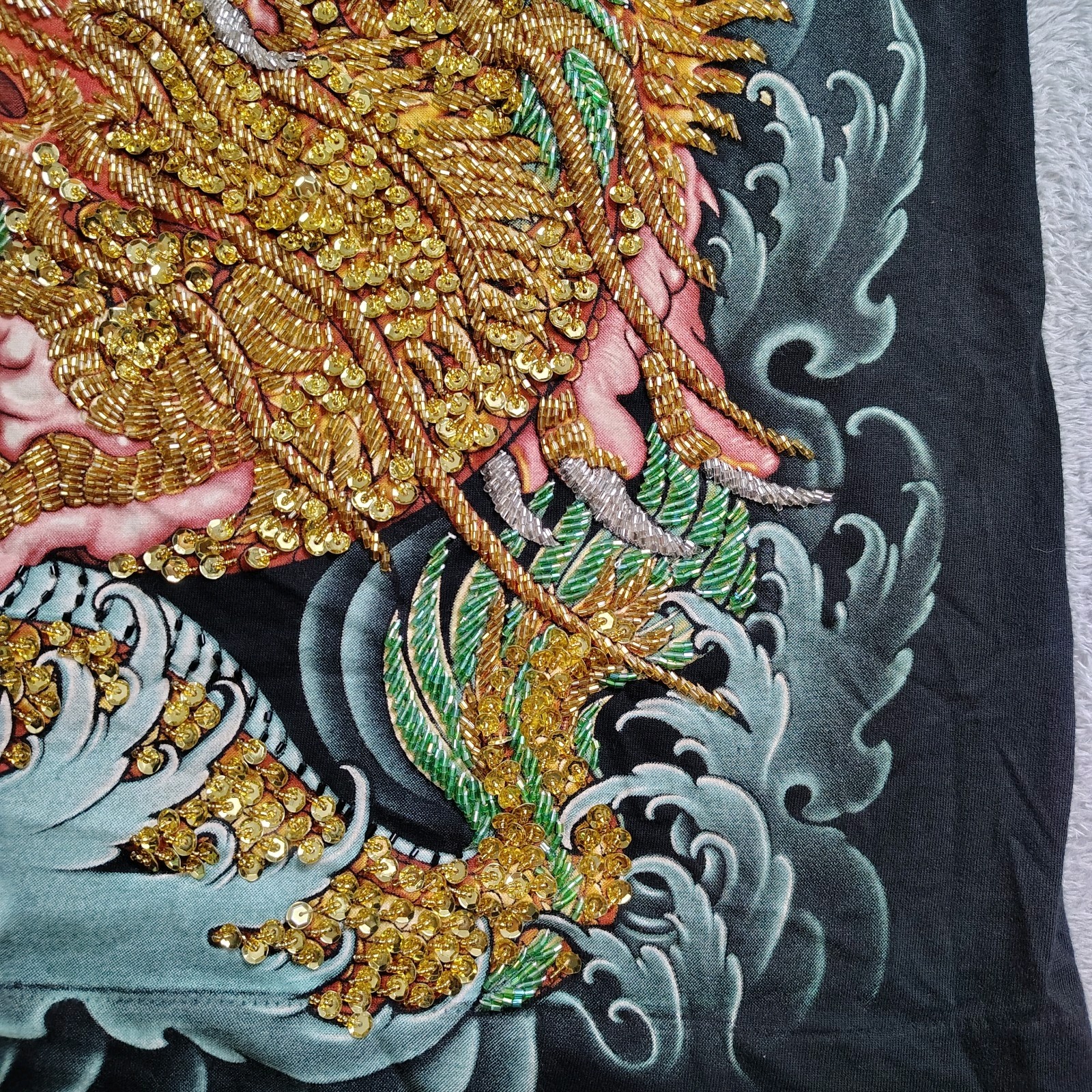 TARMAFIA Year of the Dragon Handmade Sequin & Beaded Mens L Shirt Power Fortune gallery