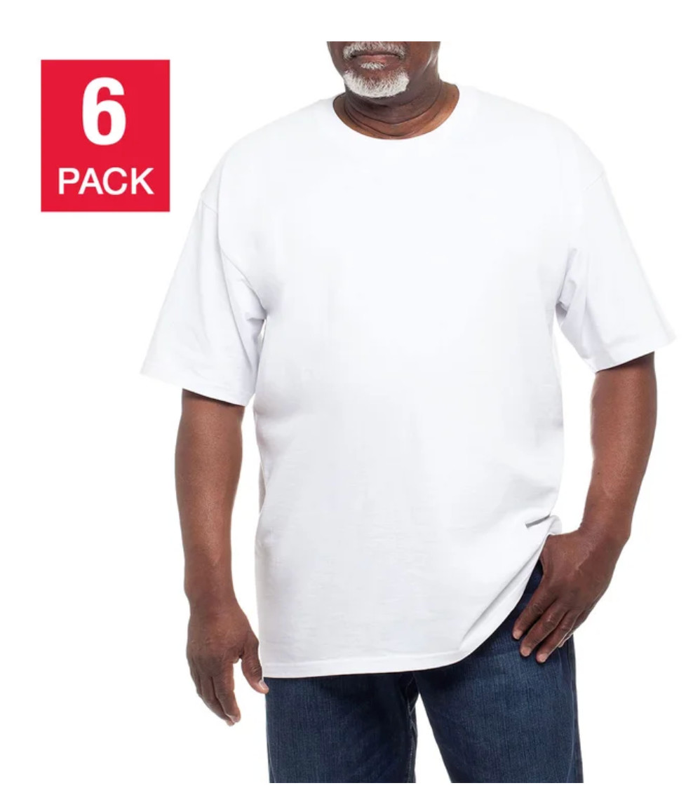 Kirkland Signature Men’s Heavyweight Crew Neck Tee, 6-pack Cotton White Black* gallery