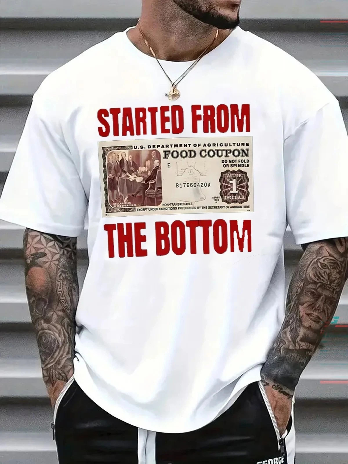 Men's Started From The Bottom Funny Graphic T-Shirt Streetwear Tee gallery