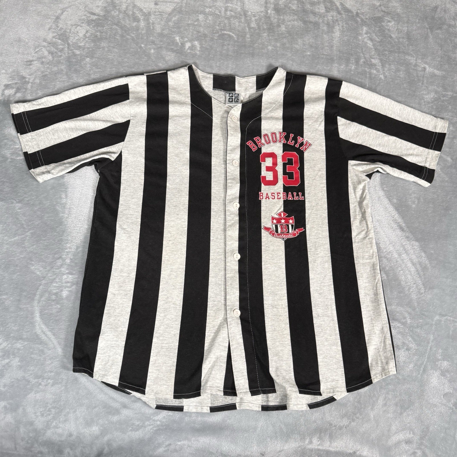 Vintage Brookyln Baseball Jersey Shirt Mens L Cotton Striped Made In USA 90s