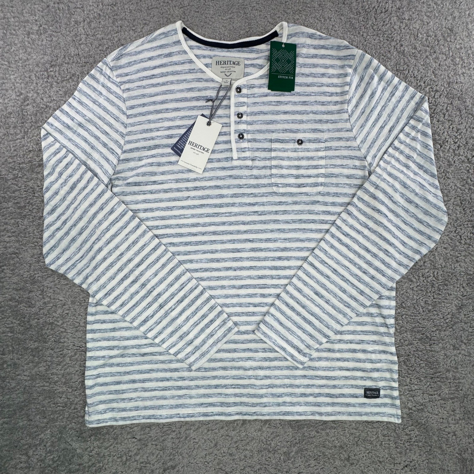 Heritage Report Collection Men XL Matt Striped Henley Shirt Navy White 286430H17 gallery