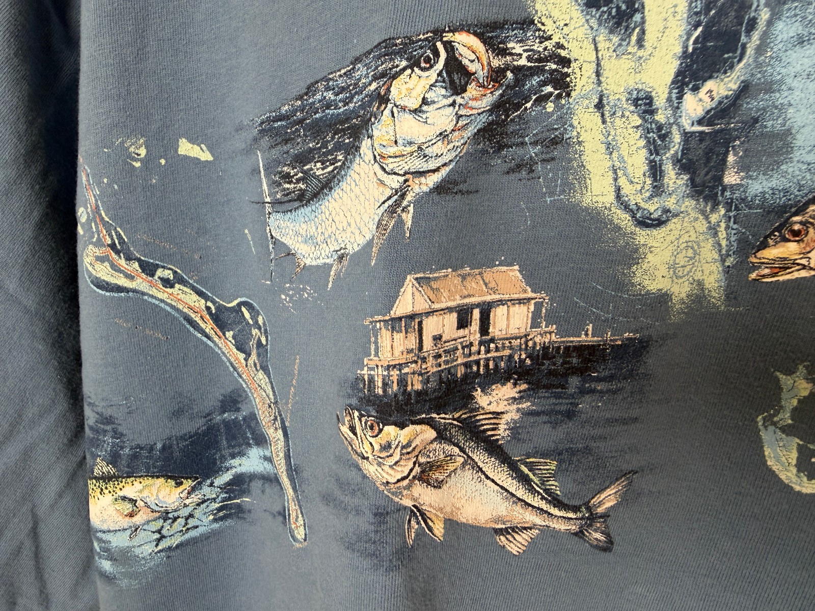 Fish Graphic Henley Shirt Men XXL Saltwater Fishing Bass Dad Cotton Reel Legends gallery