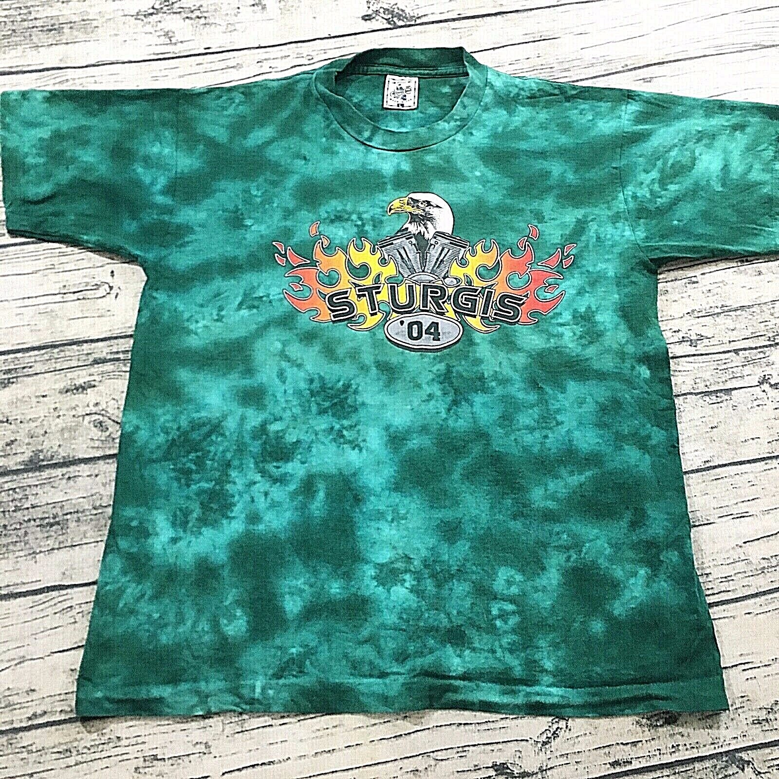 Sturgis 00s Acid Wash Single Stitch T-Shirt L Green Biker Crewneck Eagle Cycle gallery