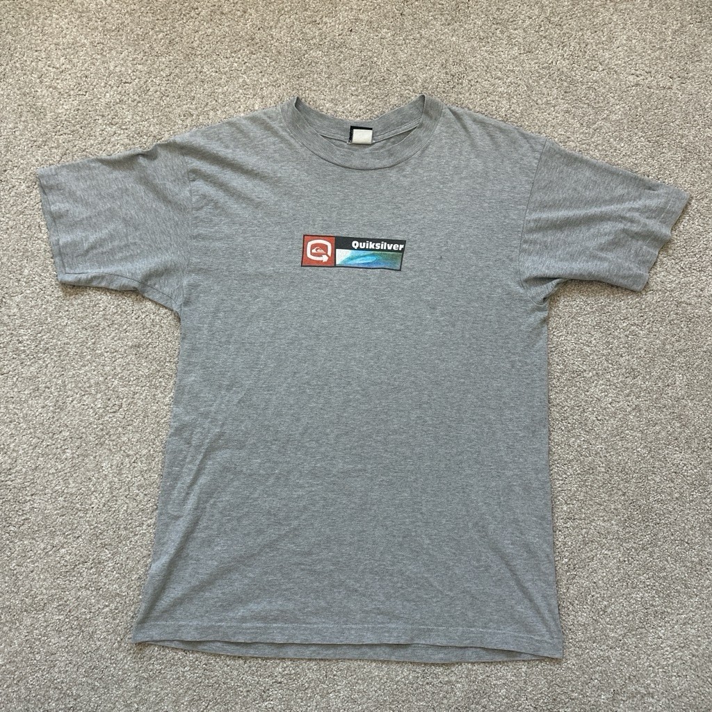 Rare 90s surf quiksilver grey irl hit wave box logo t shirt