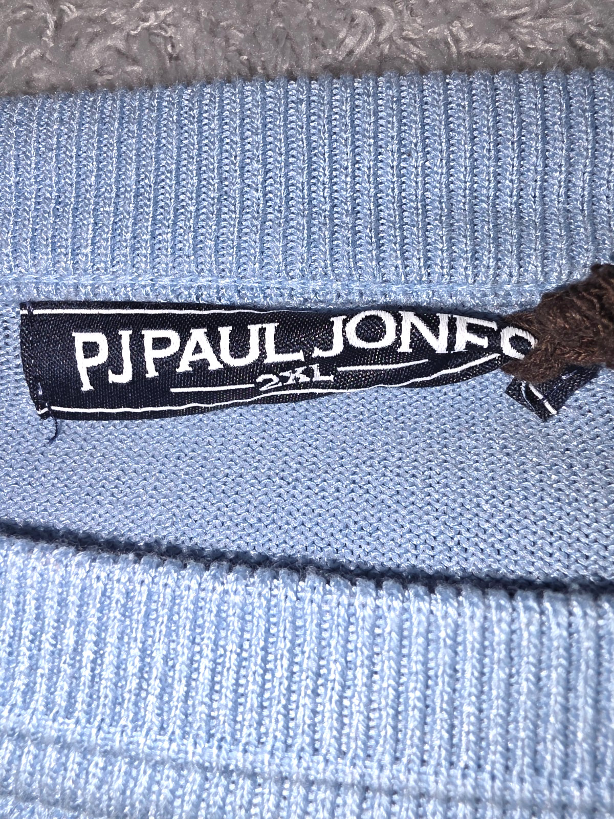 PJ PAUL JONES Mens Knitted T-Shirt Ribbed Cuff Crew Light Academia Blue 2XL gallery