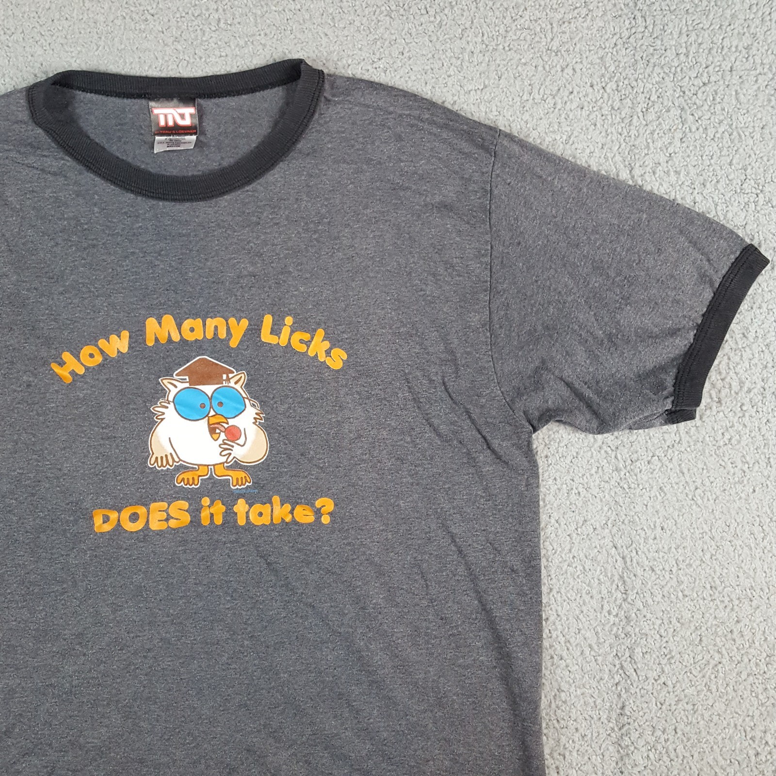 Vintage Y2K How Many Licks Tootsie Pop Candy Ringer Size S Owl Retro T Shirt gallery