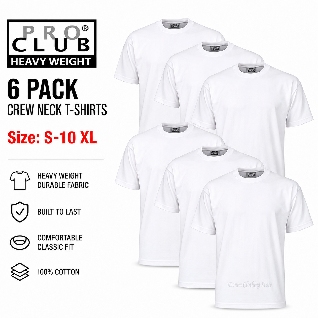6 PACK PROCLUB PRO CLUB MENS HEAVYWEIGHT WHITE SHORT SLEEVE T SHIRTS COTTON TEE gallery