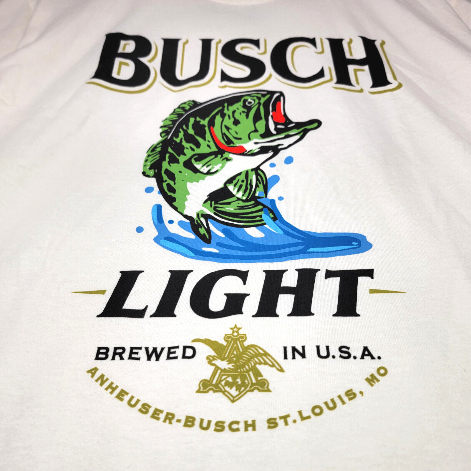 BUSCH LIGHT Beer Shirt Mens Small White Brew Fishing Bass Casual Hunting NWT gallery
