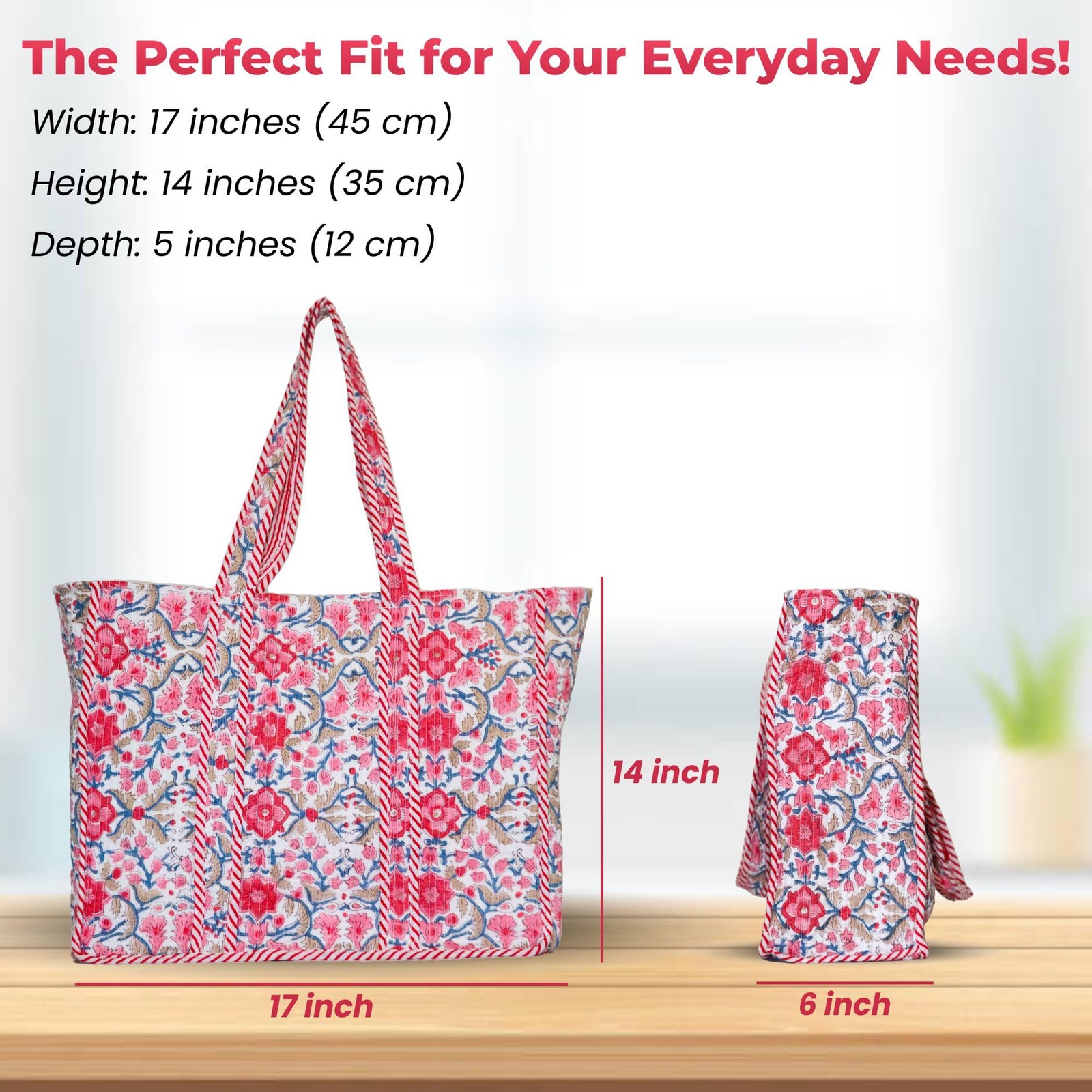 Large Floral Quilted Tote Bag for Women - Canvas Travel Shoulder Bag with Zipper gallery
