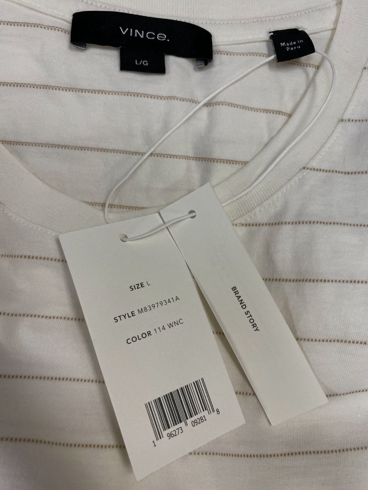 $126 Vince Men's Beige Striped Cotton Crewneck T-Shirt Size L gallery