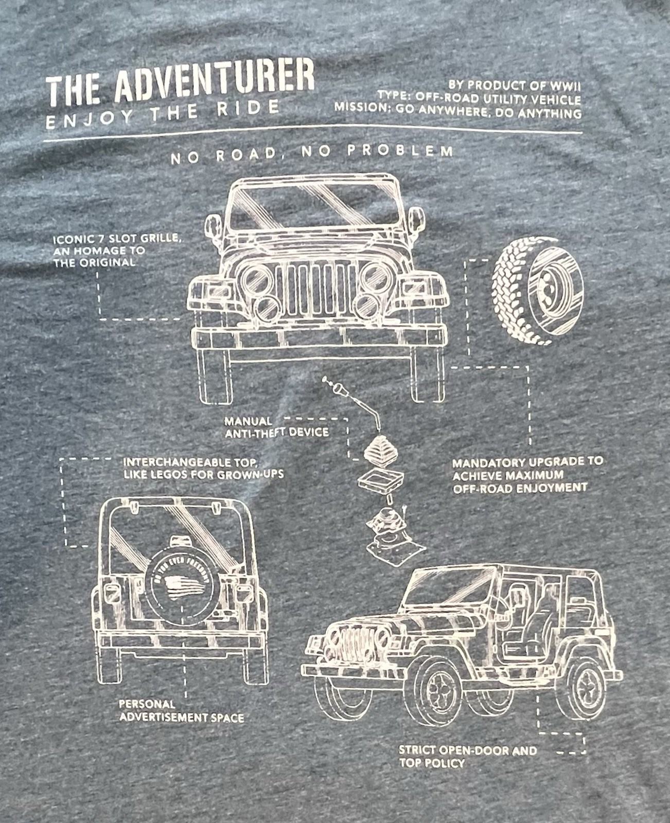 Men's Nine Line T Shirt Large The Adventurer No Road No Problem No Tag Lt Blue gallery