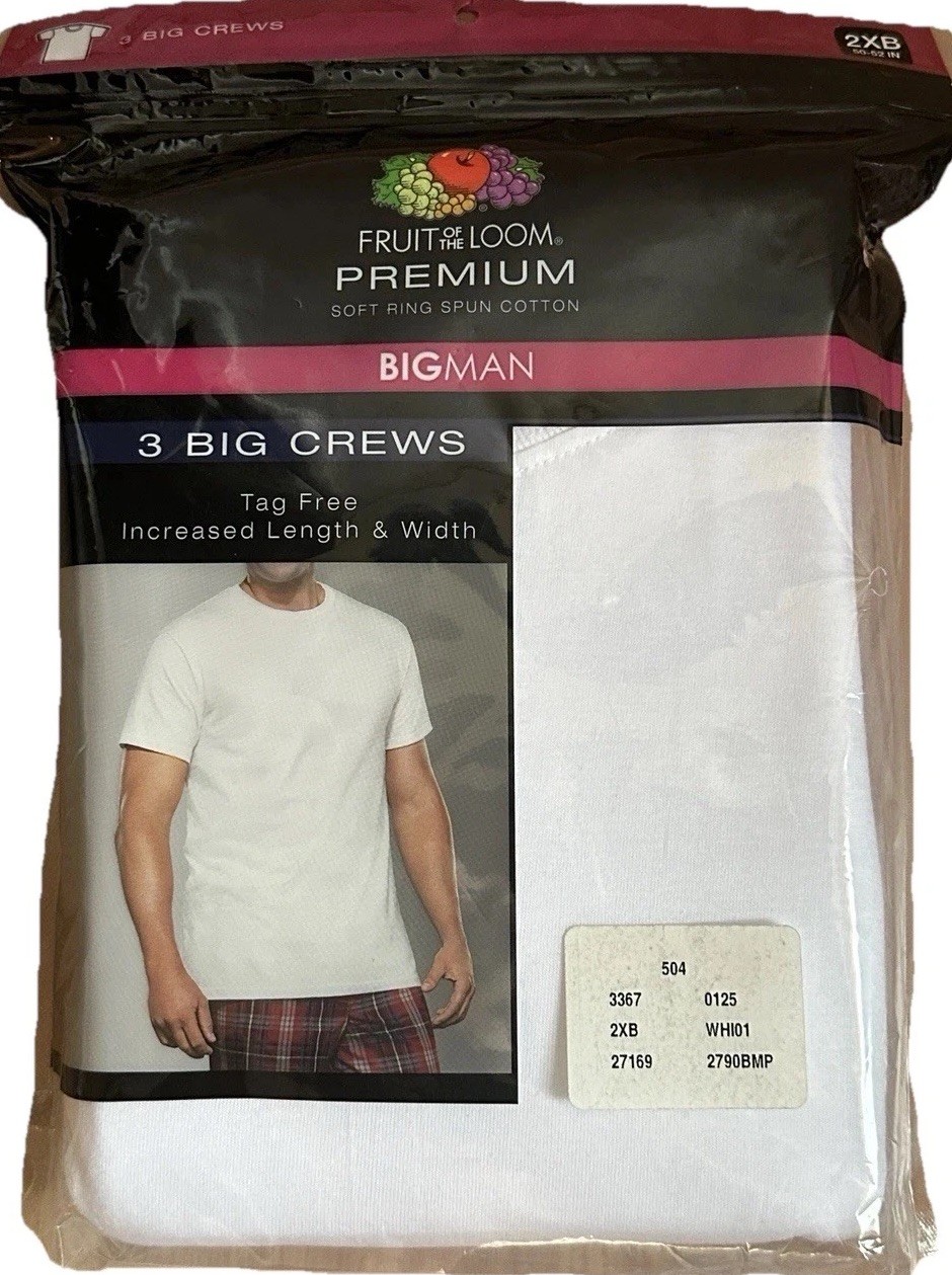 Fruit of the Loom Men's BIGMAN Crew Neck T-Shirt 3-Pack DM3 White Size 2XB NEW gallery