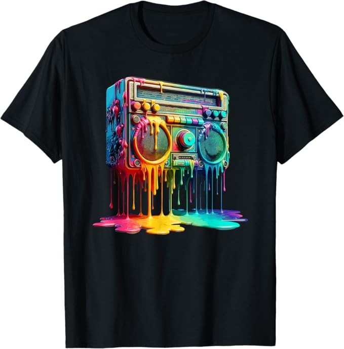 Dripping Paint Boombox Old School 80s Music Hip Hop T-Shirt gallery