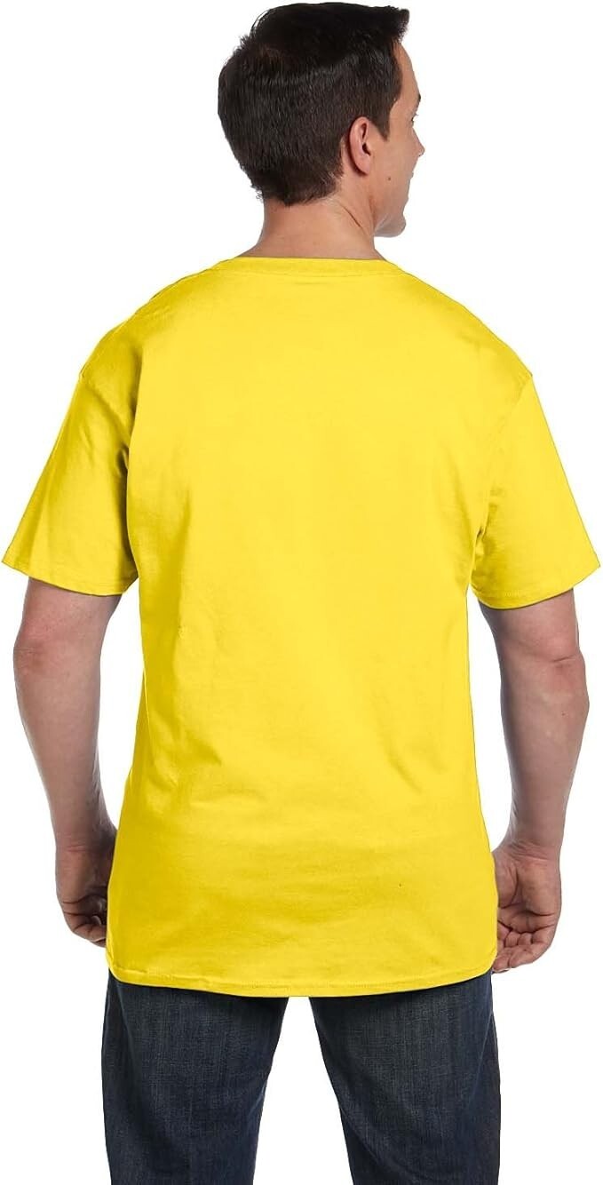 Hanes Beefy-T Unisex Pocket T-Shirt #5190 Crew Neck Short Sleeves Yellow Size XL gallery