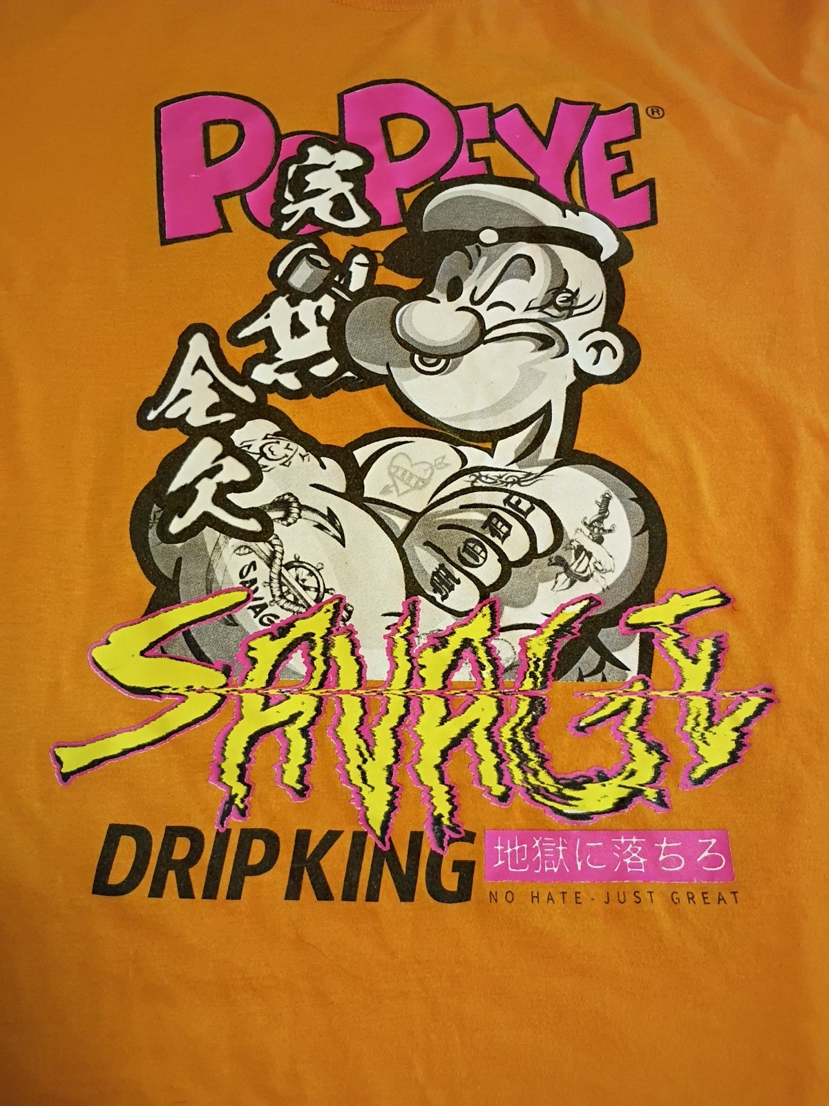 Popeye The Sailor Man Dual Graphic Cartoon Classic T-Shirt Orange 3XL gallery