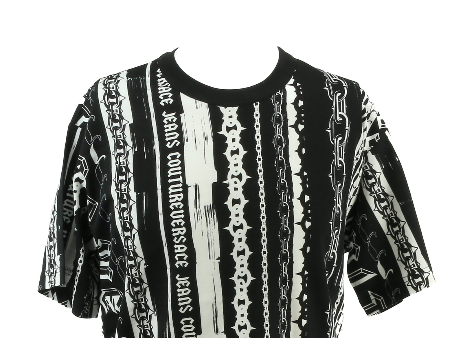 Versace Jeans Couture Black/White Mens Baroque Chain Print Panel T-Shirt gallery