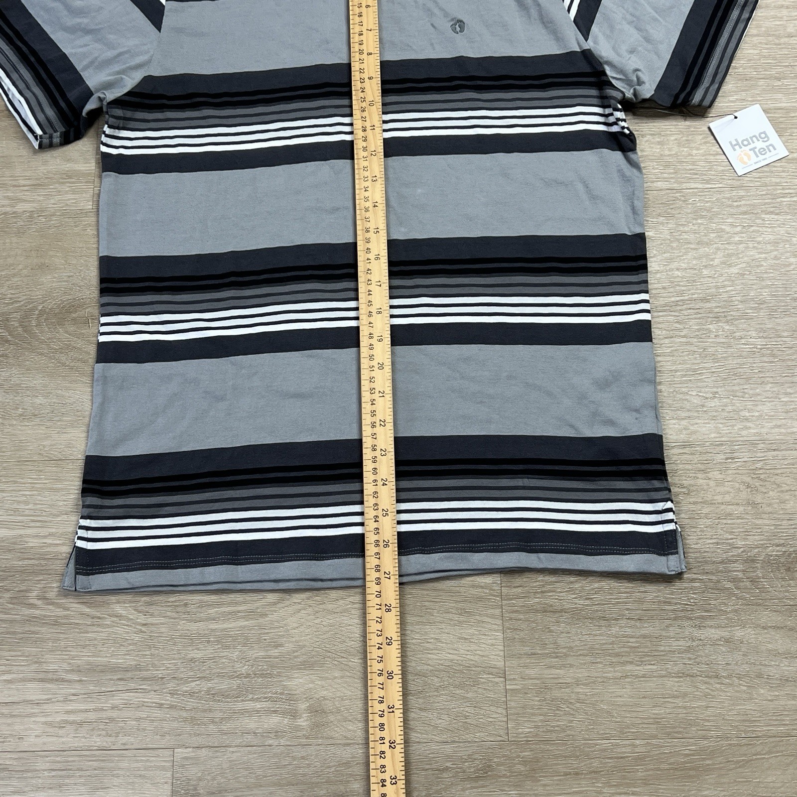 Hang Ten Striped Pocket Tshirt Short Sleeve Black Gray White Mens Size Small NWT gallery