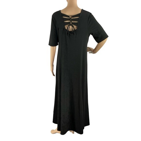 Chico’s Solid Maxi Dress Casual Travel Black Size S (1)