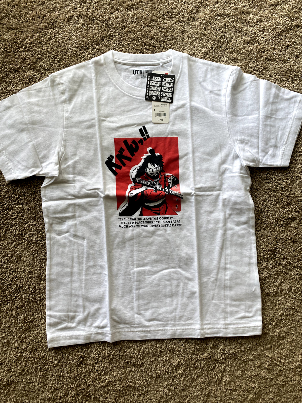 UNIQLO UT One Piece WANO LUFFY White Graphic T-Shirt SIZE Small