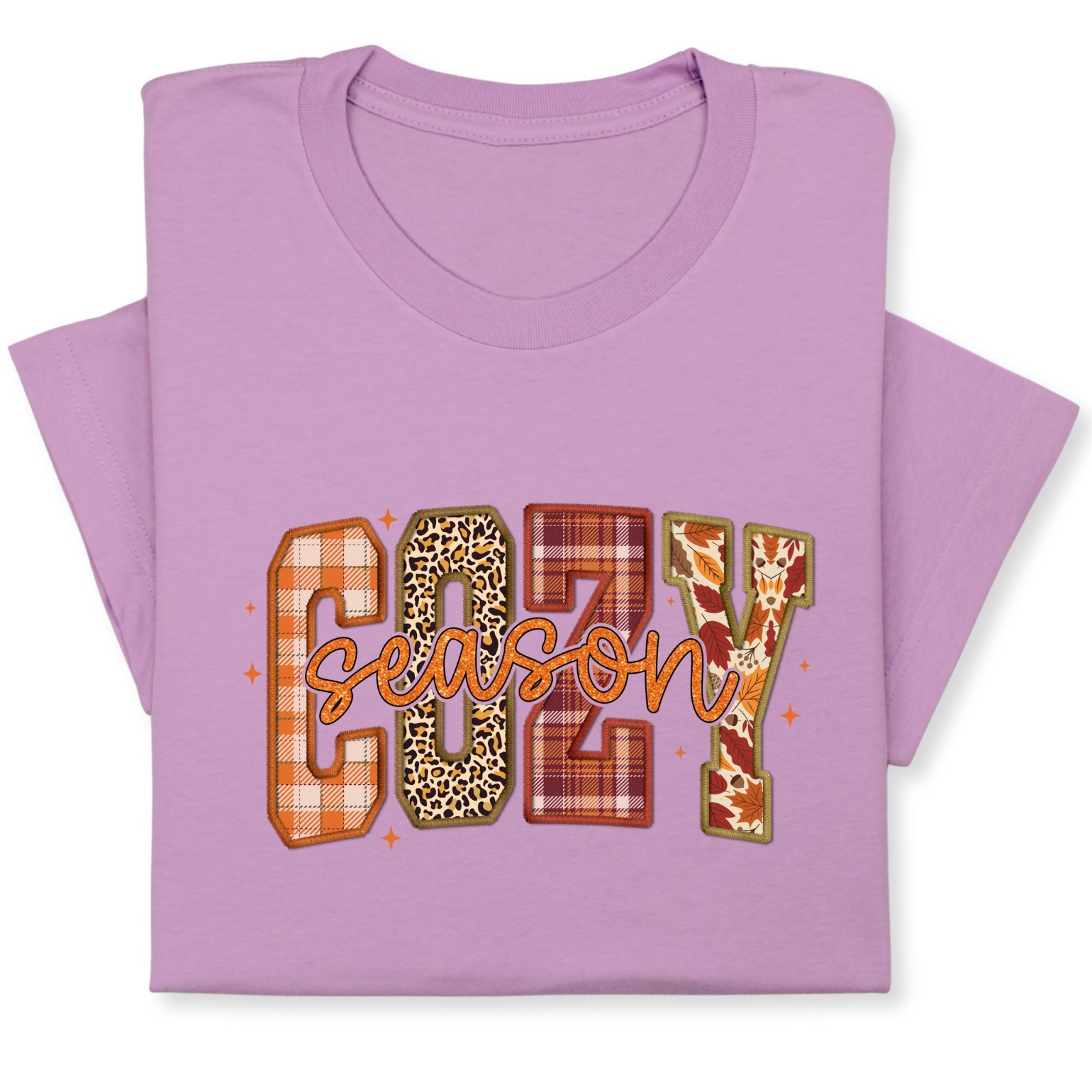 Cozy Season Fall T-Shirt – Autumn Plaid & Leopard Patchwork Tee gallery