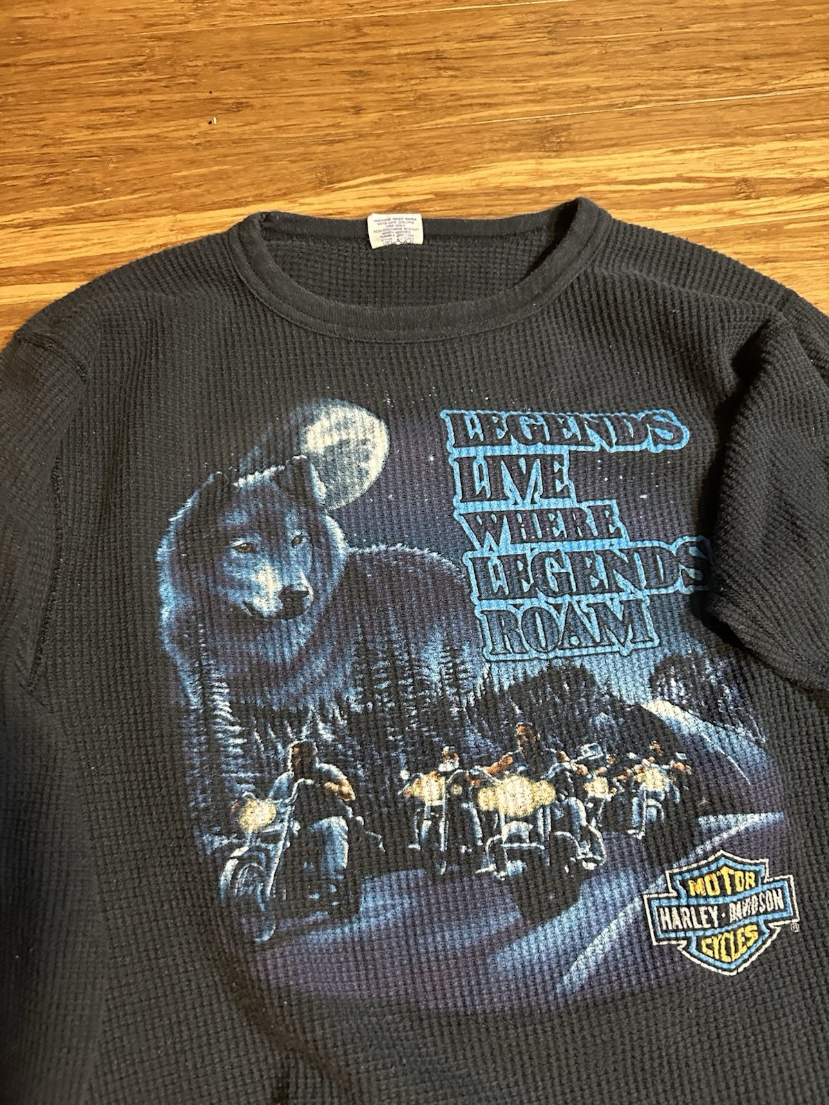 Vintage 1991 Harley Davidson Billings MT Wolf Thermal Waffle Knit - XL gallery