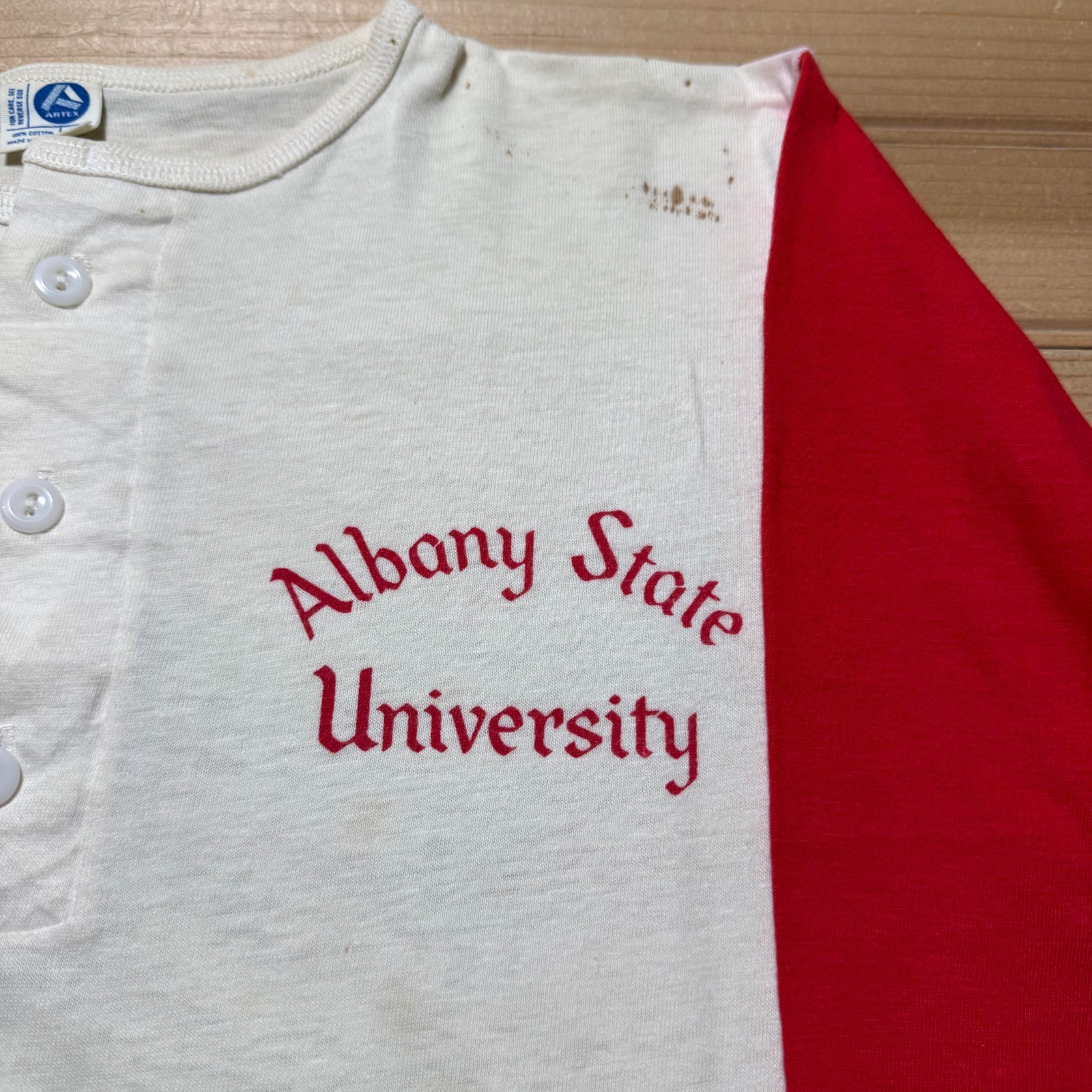 Vintage 80s Albany State University Collegiate Henley Raglan T-Shirt USA Medium gallery