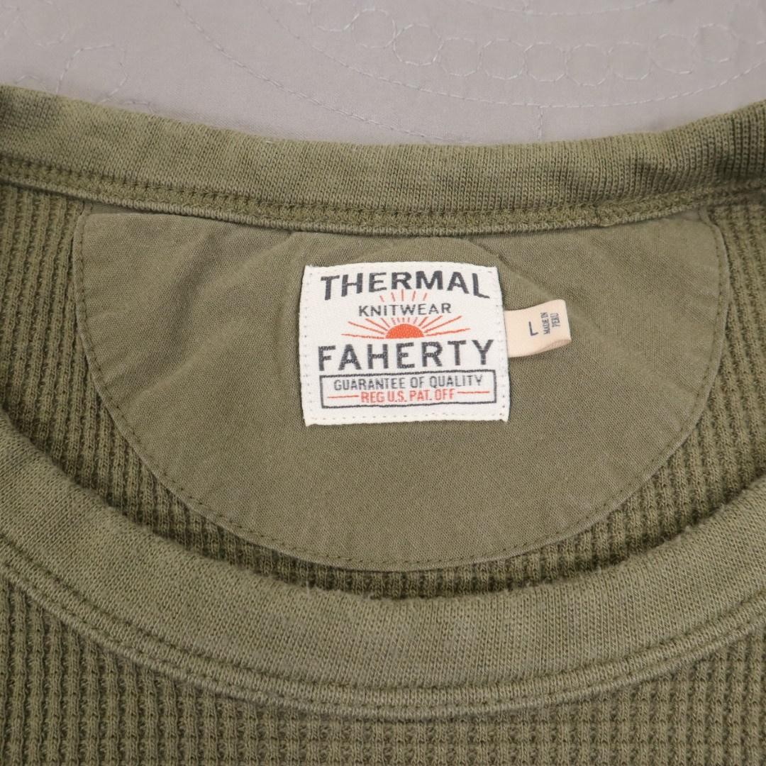Faherty Thermal Shirt Mens Large Green Waffle Knit Long Sleeve Crewneck Pima gallery